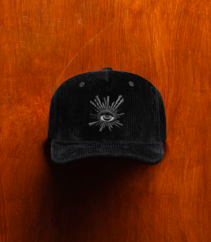 ALL SEEING CORDUROY CAP IN BLACK