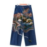 Vortex Landscape Embroidered Wide Leg Jeans Indigo