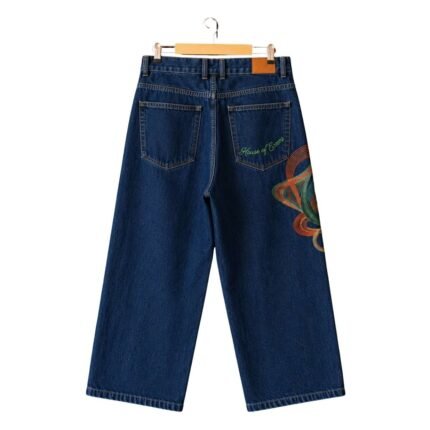 Vortex Landscape Embroidered Wide Leg Jeans Indigo g